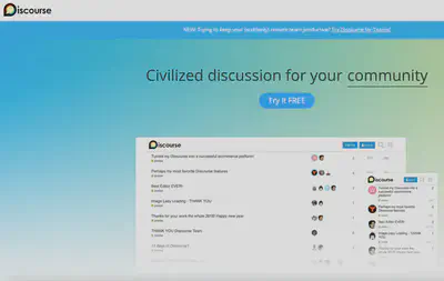 Screenshot of Discourse's website