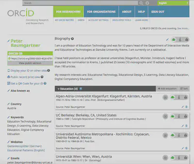 Screenshot of my the upper part of my ORCID page