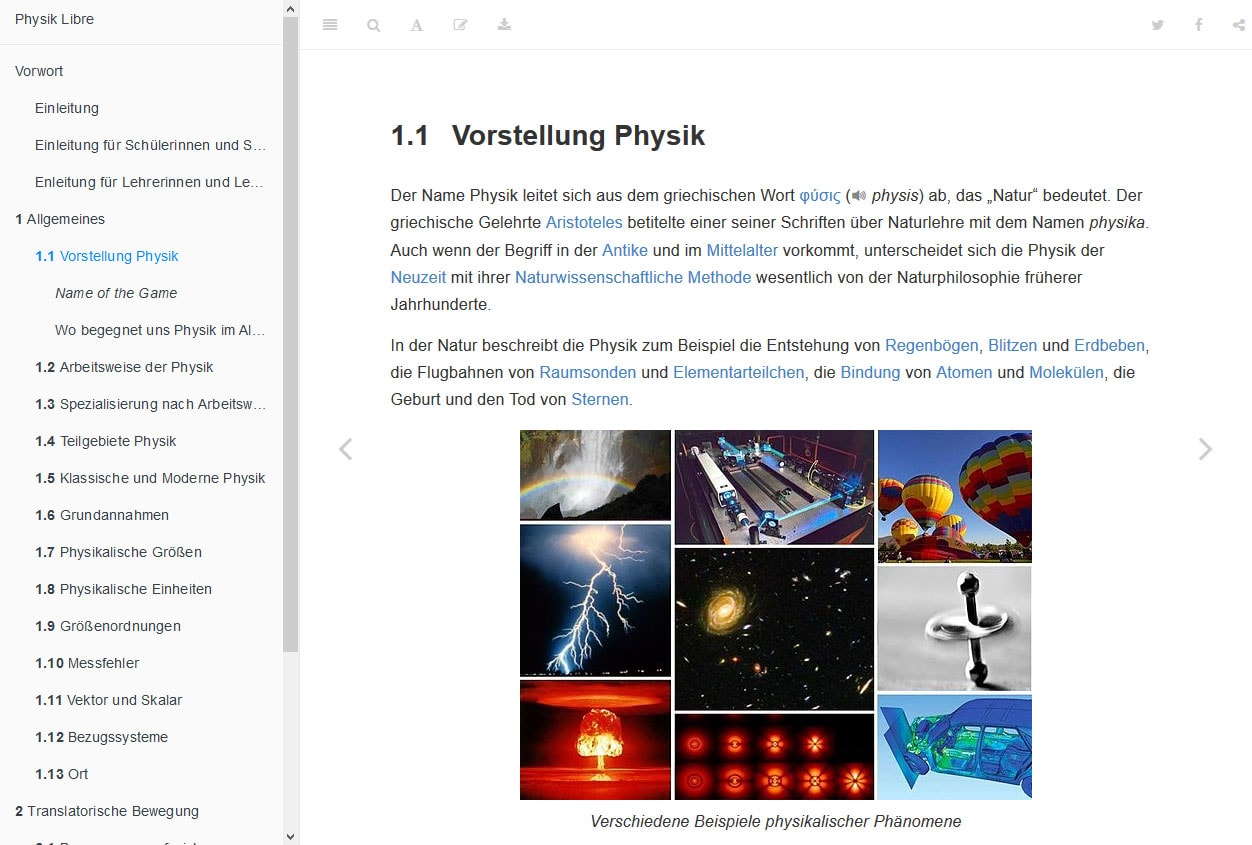 Page of 'Physik Libre' on a desktop computer