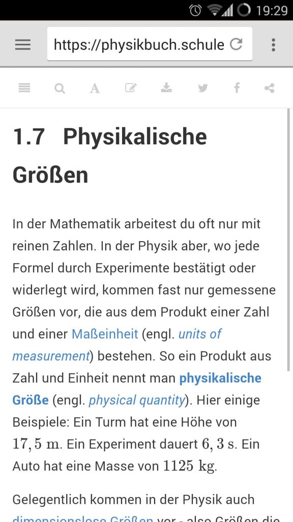 Page of 'Physik Libre' on a smartphone