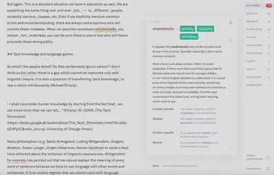 Screenshot how Grammarly suggests a writing improvement