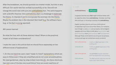 Screenshot of an alternate explanation by Grammarly