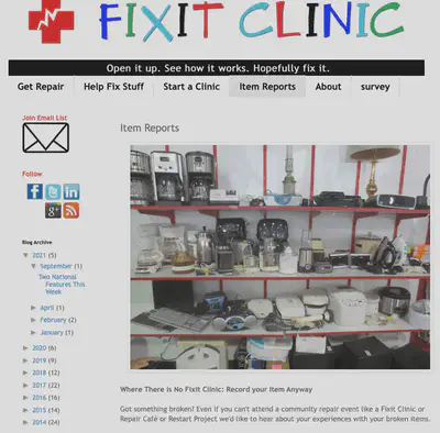 Screenshot of ifixit webpage with link to the broken item report.